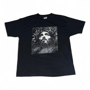 Vintage 90s Hanes Jesus T-Shirt Black Single Stitch